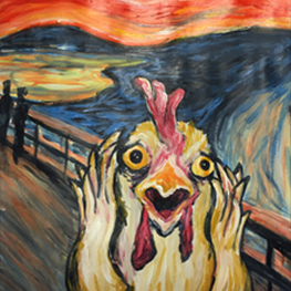 Anxious Chicken Acrylic Painting